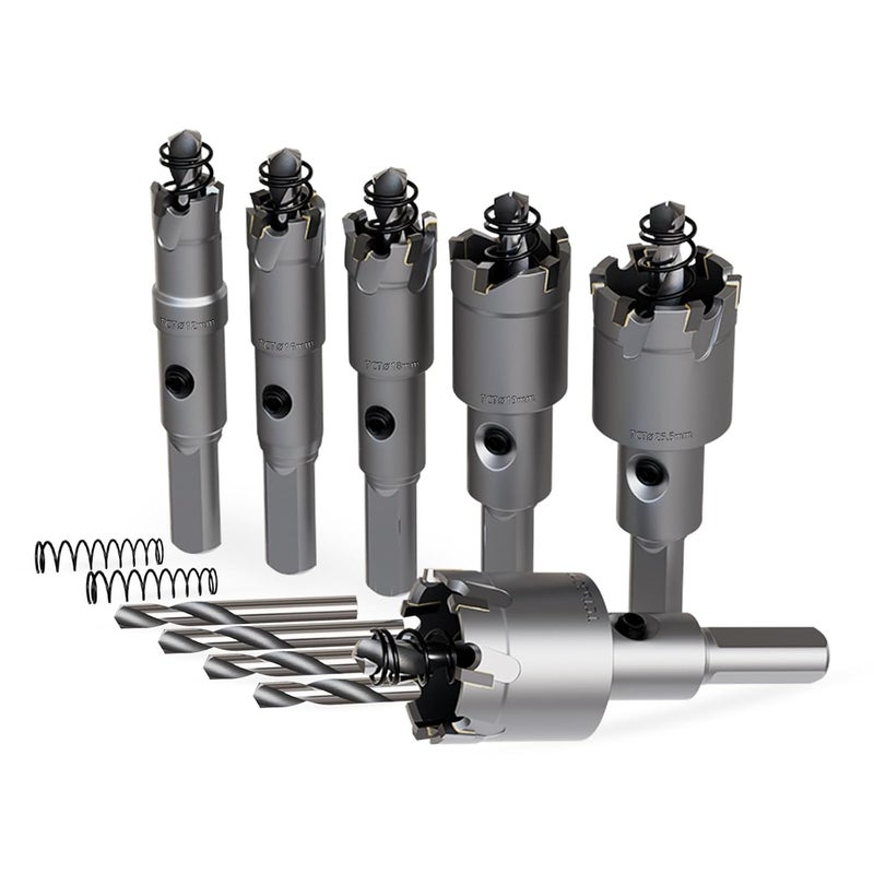 GSTK 10PCS Upgrade Heavy Duty Carbide Hole Saw Kit,with 4*Extra Titanium Plated Pilot Center Drill and 2* Spring，for Hard Metal, Stainless Steel, Iron - Image 1